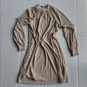 Elegant sheer slip on tan gold shimmery dots, long sleeve dress. Sz S. $19-